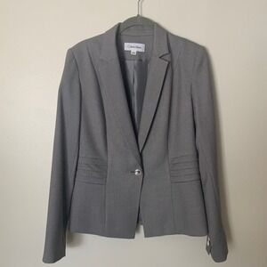 Calvin Klein Textured Blazer Size 8 Refined Stretch Old Money Professional GUC